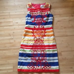 Multi stripe fiesta dress w/ embroidery- Anthro